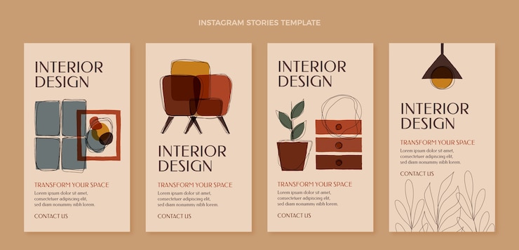 Gratis Vector platte ontwerp interieur instagram verhalen sjabloon