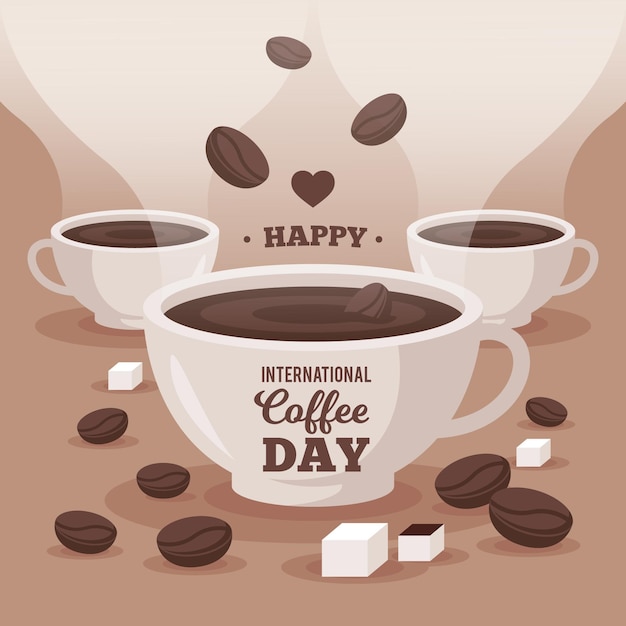 Gratis vector platte ontwerp internationale dag van koffie