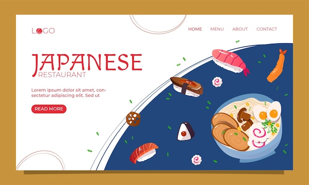 Gratis vector platte ontwerp japans restaurant bestemmingspagina