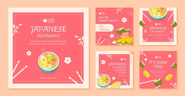 Gratis vector platte ontwerp japans restaurant instagram post