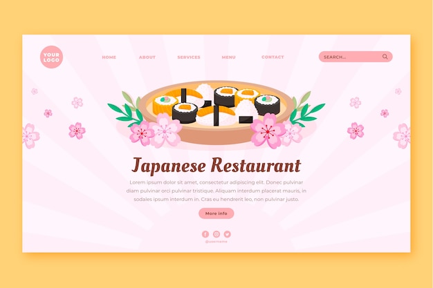 Gratis vector platte ontwerp japanse restaurant bestemmingspagina