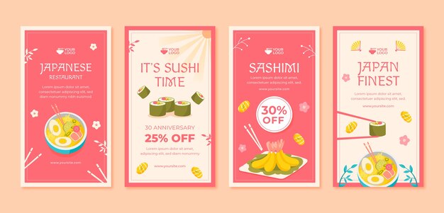 Gratis vector platte ontwerp japanse restaurant instagramverhalen