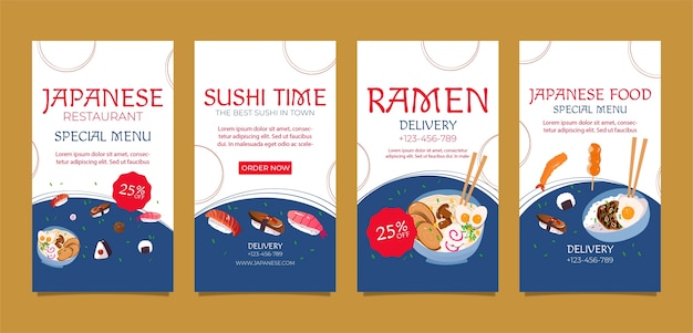 Gratis vector platte ontwerp japanse restaurant instagramverhalen