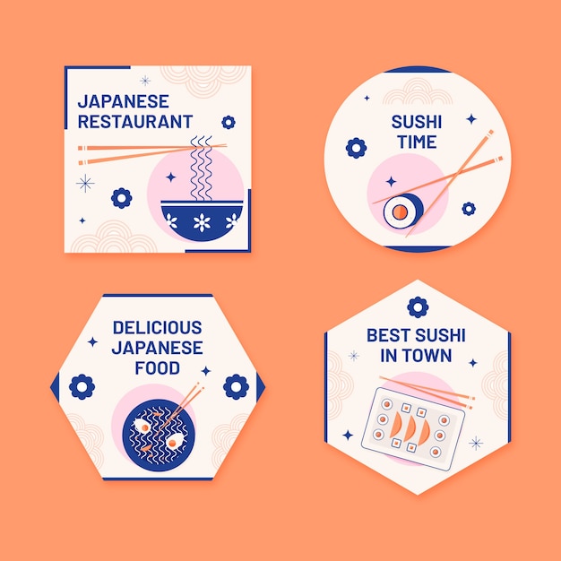 Gratis vector platte ontwerp japanse restaurantlabels