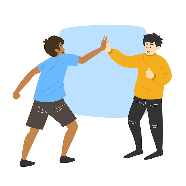 Gratis vector platte ontwerp jongeren geven high five collectie