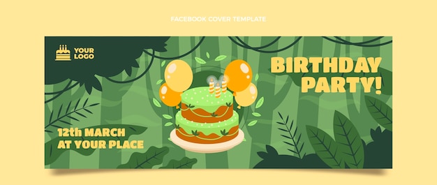 Platte ontwerp jungle verjaardag facebook voorbladsjabloon