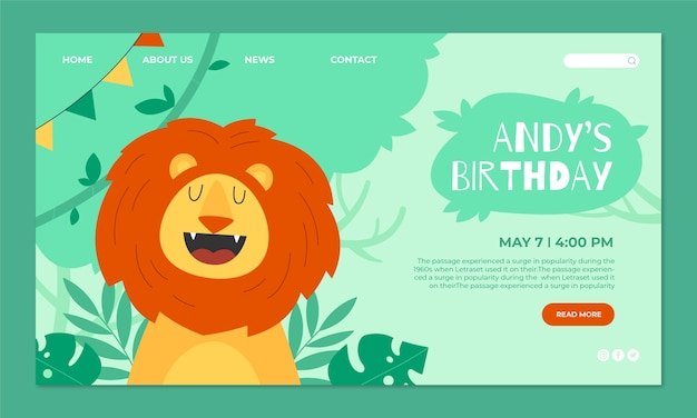 Platte ontwerp jungle verjaardagsfeestje bestemmingspagina