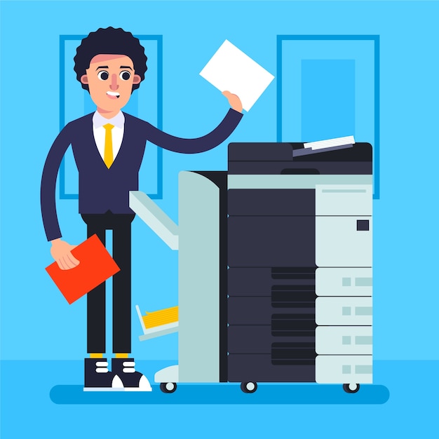 Platte ontwerp kantoorprinter illustratie