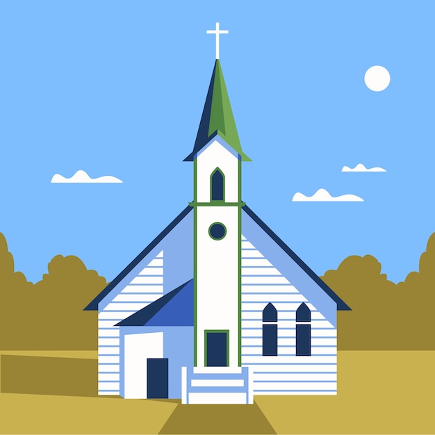 Platte ontwerp kerkgebouw illustratie