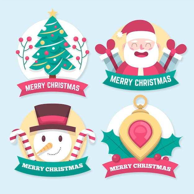 Gratis vector platte ontwerp kerst badge collectie