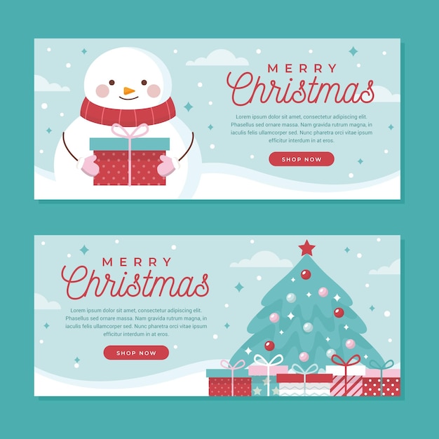 Platte ontwerp kerst banners