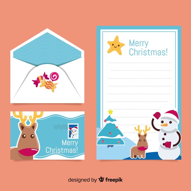 Gratis vector platte ontwerp kerst briefpapier sjabloon