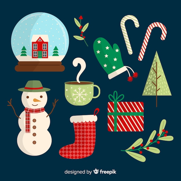 Gratis vector platte ontwerp kerst element collectie