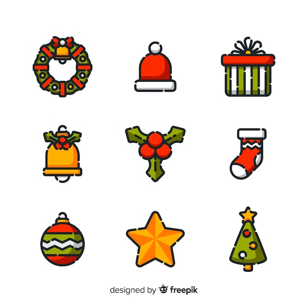 Gratis vector platte ontwerp kerst element collectie