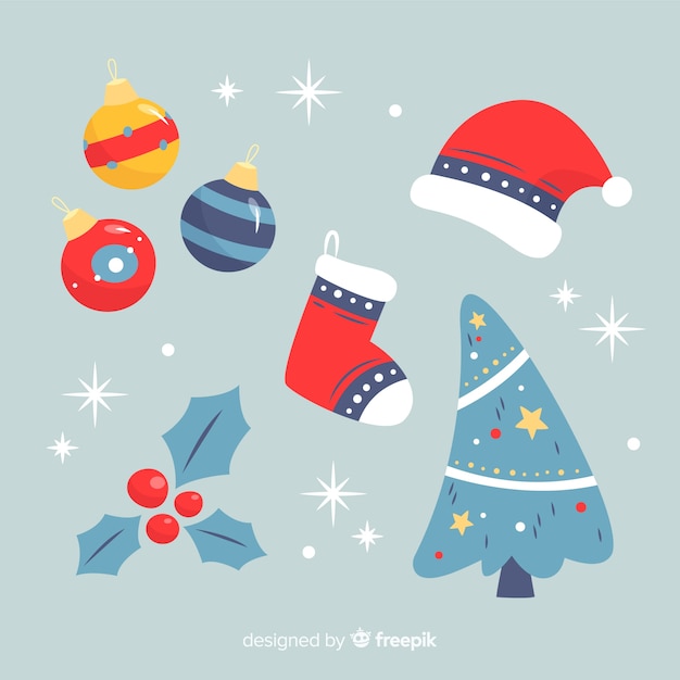 Gratis vector platte ontwerp kerst element collectie