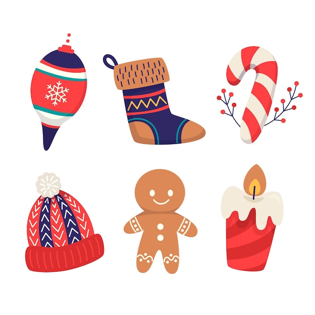 Gratis vector platte ontwerp kerst element collectie