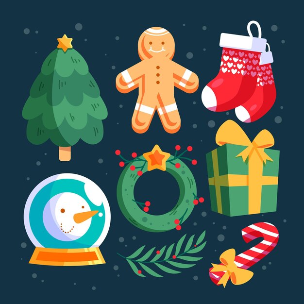 Platte ontwerp kerst elementen collectie