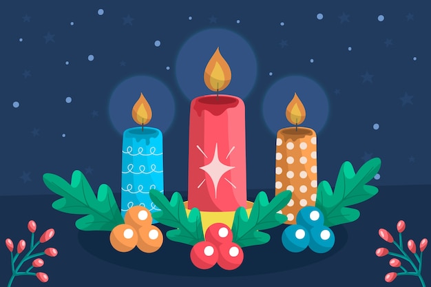 Gratis vector platte ontwerp kerst kaars achtergrond