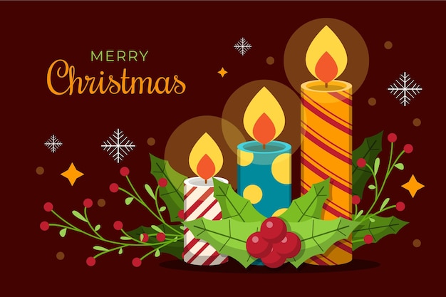 Gratis vector platte ontwerp kerst kaars achtergrond