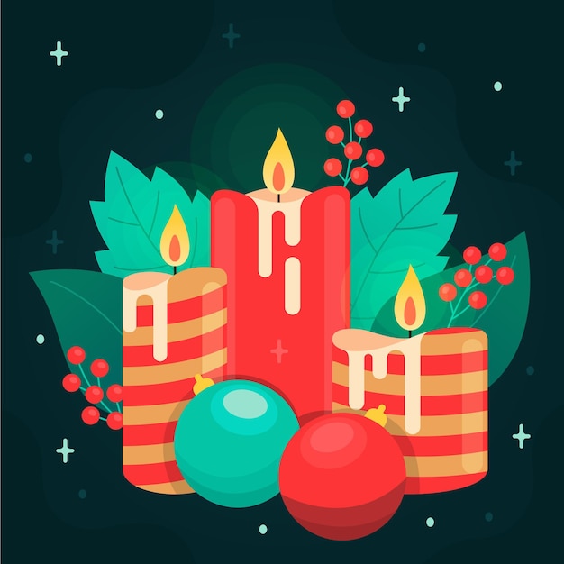 Gratis vector platte ontwerp kerst kaars achtergrond