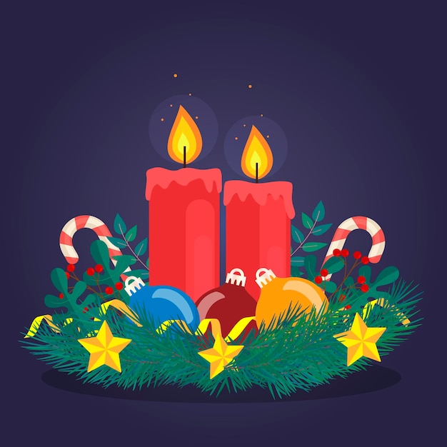 Gratis vector platte ontwerp kerst kaars achtergrond