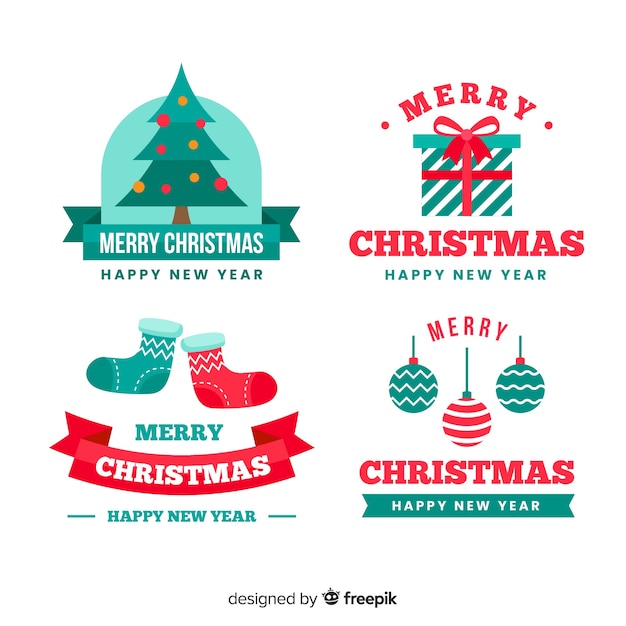 Gratis vector platte ontwerp kerst label collectie