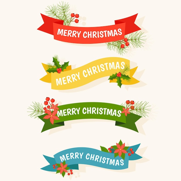 Gratis vector platte ontwerp kerst lint collectie