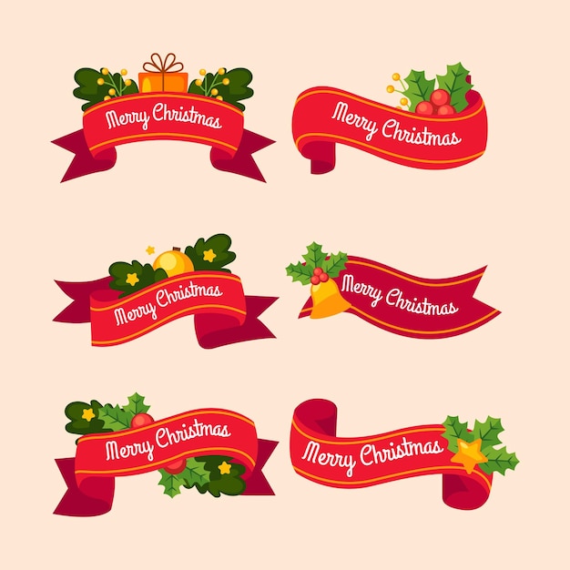 Gratis vector platte ontwerp kerst lint collectie