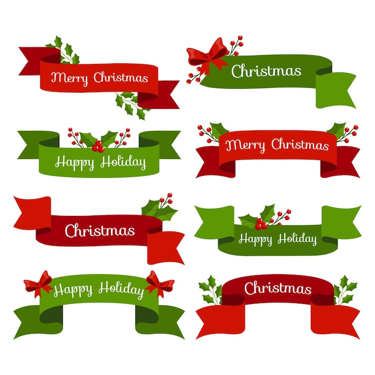 Gratis Vector platte ontwerp kerst lint collectie
