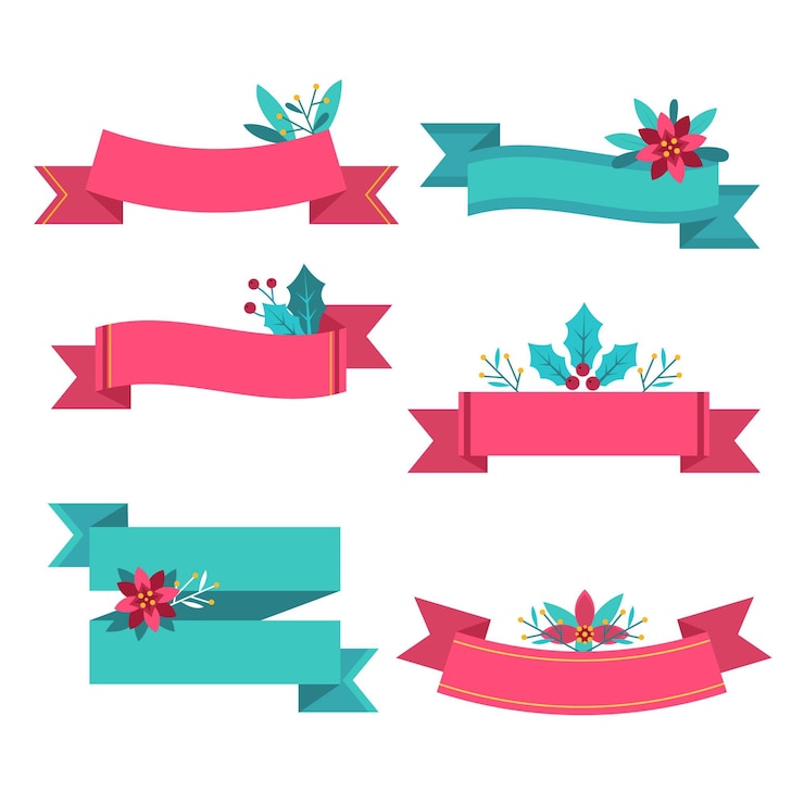 Gratis Vector platte ontwerp kerst lint collectie