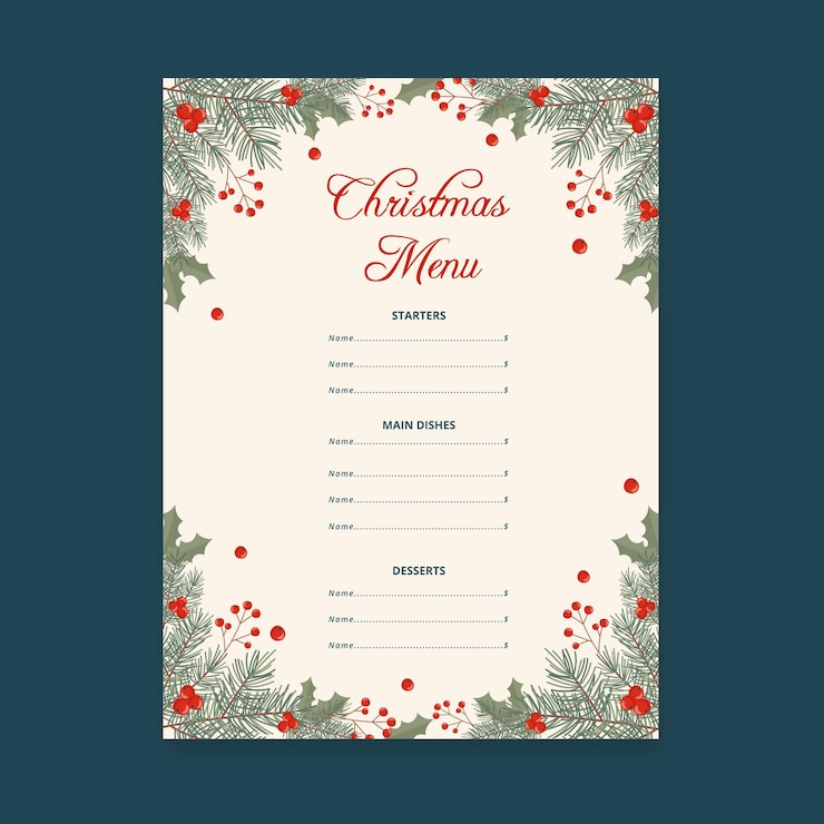 Gratis Vector platte ontwerp kerst menusjabloon