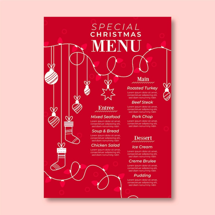 Gratis Vector platte ontwerp kerst menusjabloon