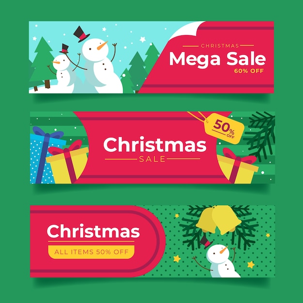 Platte ontwerp kerst verkoop banners sjabloon