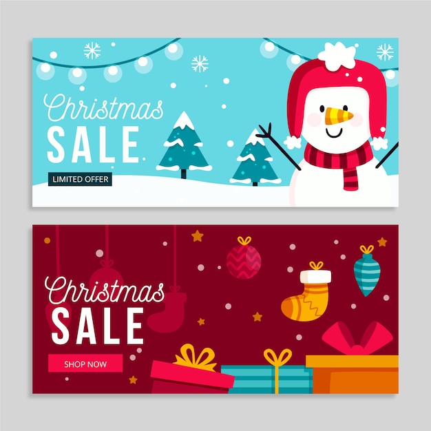 Platte ontwerp kerst verkoop banners sjabloon