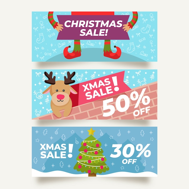 Platte ontwerp kerst verkoop banners sjabloon