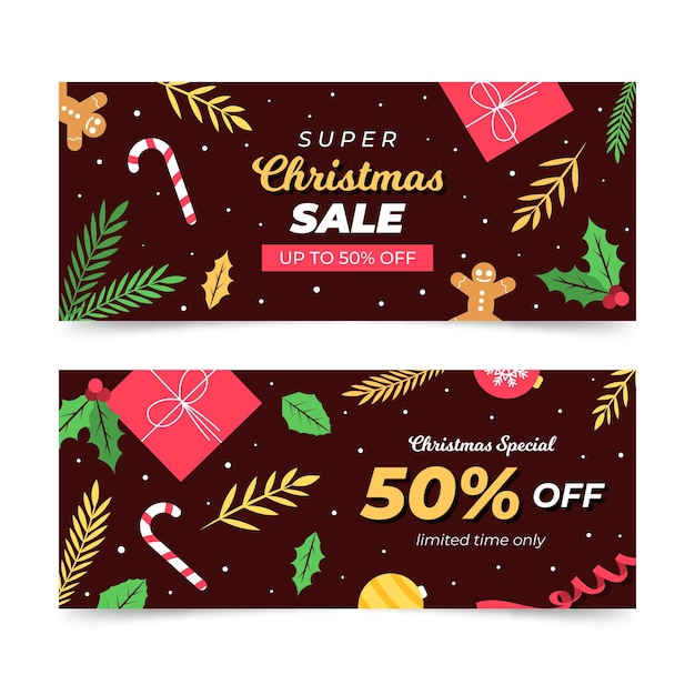 Platte ontwerp kerst verkoop banners sjabloon