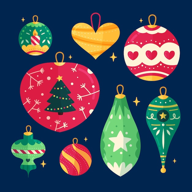 Gratis vector platte ontwerp kerstballen set