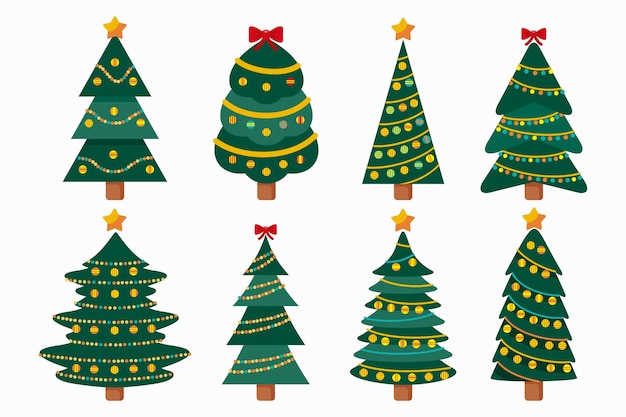 Gratis vector platte ontwerp kerstboom collectie