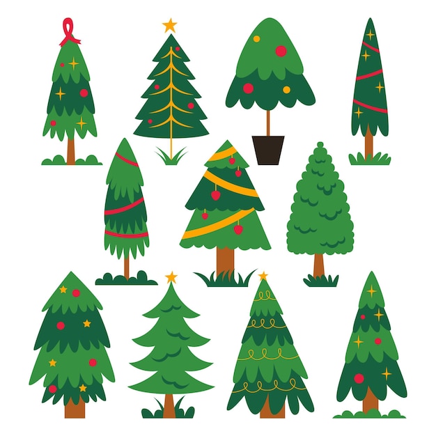 Gratis vector platte ontwerp kerstboom collectie