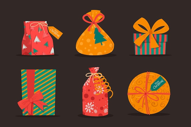 Gratis vector platte ontwerp kerstcadeau collectie