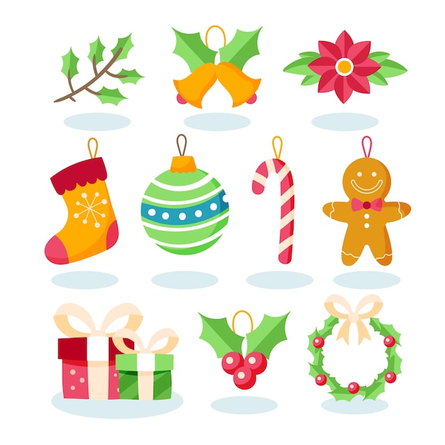 Gratis vector platte ontwerp kerstdecoratie set