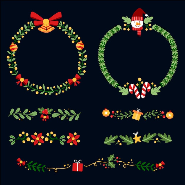 Gratis vector platte ontwerp kerstkaders en randen