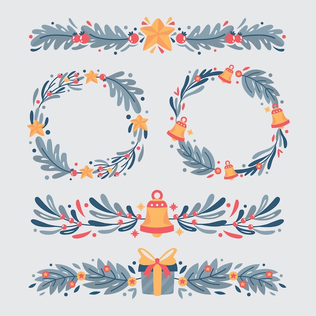 Gratis vector platte ontwerp kerstkaders en randen