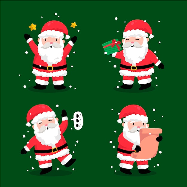 Gratis vector platte ontwerp kerstman tekensverzameling