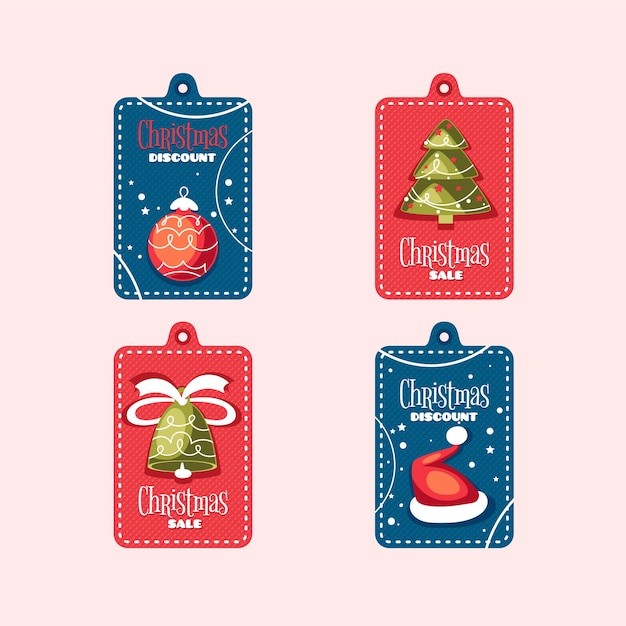 Gratis vector platte ontwerp kerstmis verkoop tag collectie