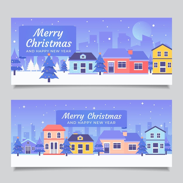 Platte ontwerp kerststad banners sjabloon