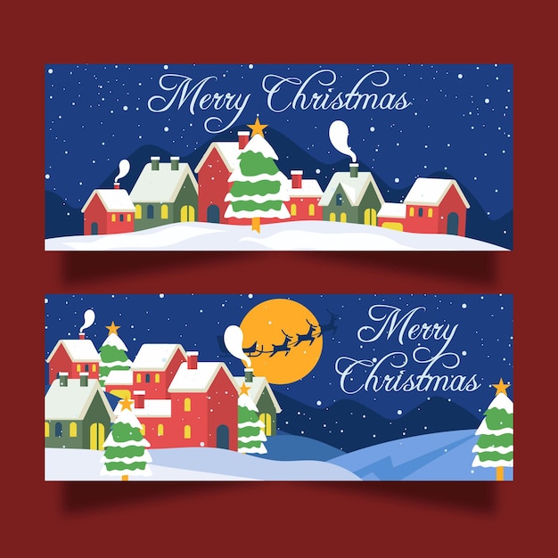 Platte ontwerp kerststad banners sjabloon