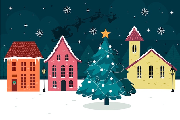 Gratis vector platte ontwerp kerststad