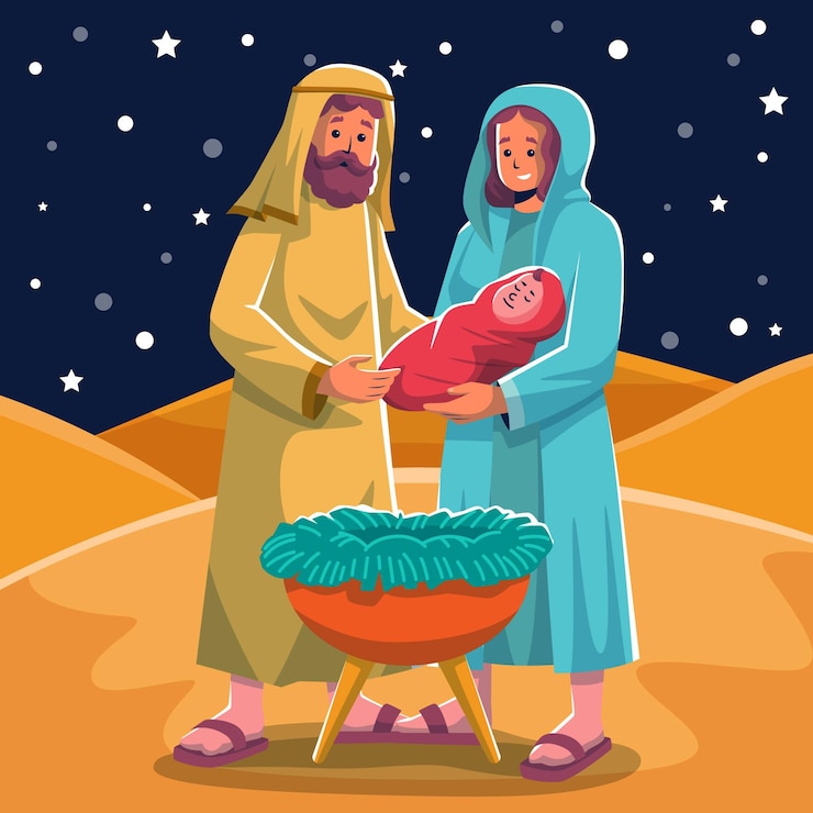 Gratis Vector platte ontwerp kerststal