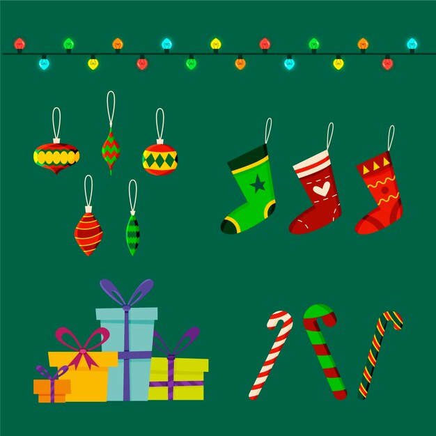 Gratis vector platte ontwerp kerstversiering collectie